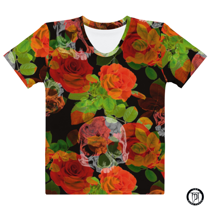 Premium T-shirt Damer - Blomster og kraniet