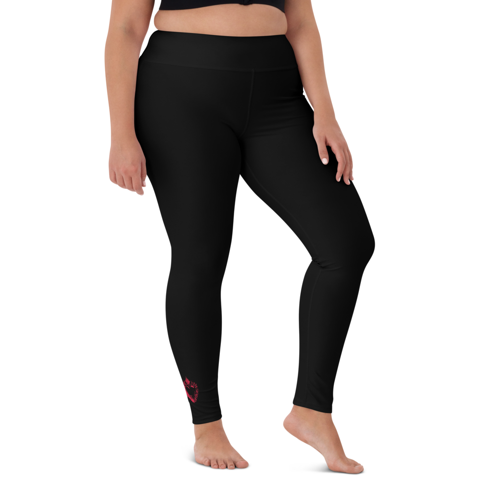 Yoga Leggings - Darker Hearts, Red Heart, Black