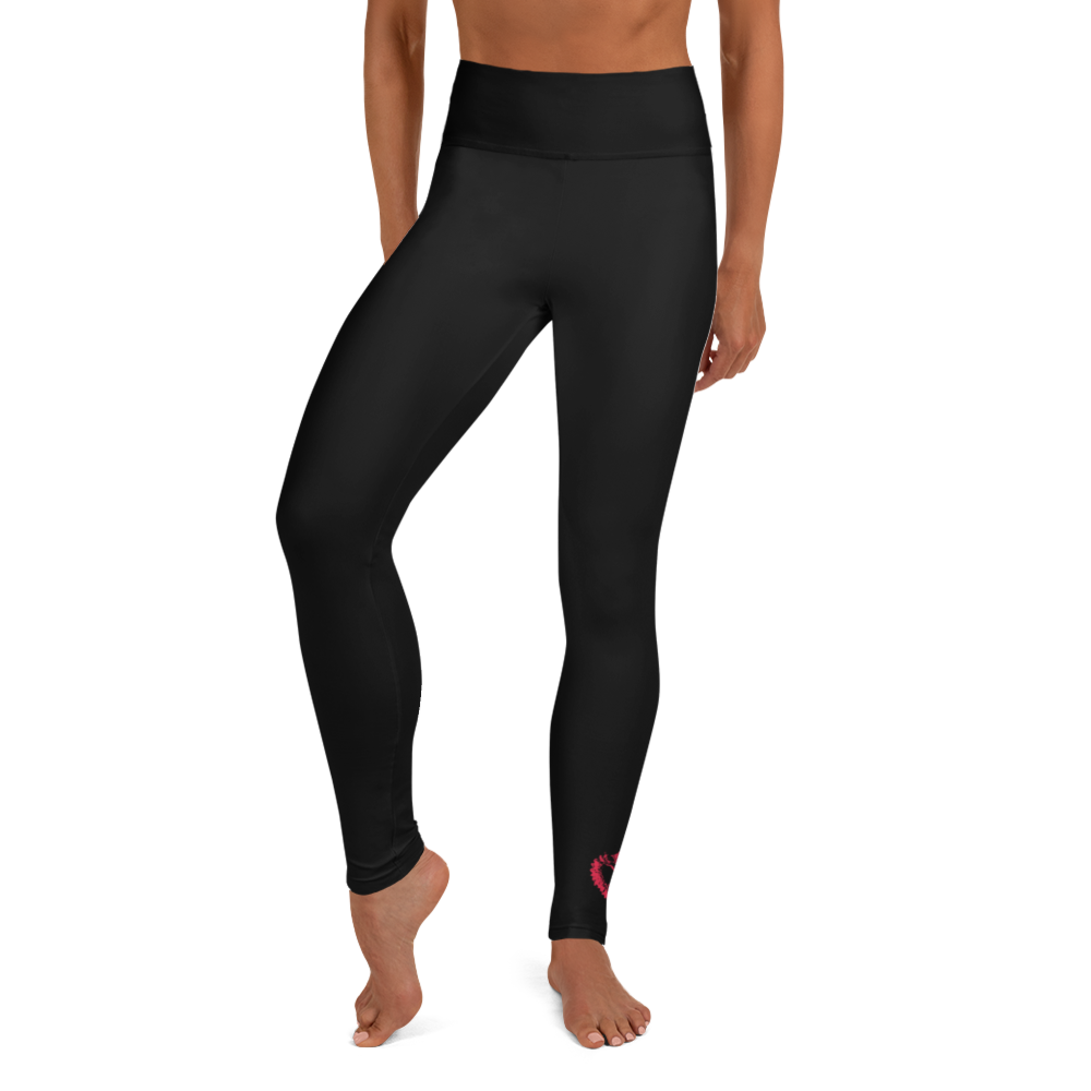 Yoga Leggings - Darker Hearts, Red Heart, Black