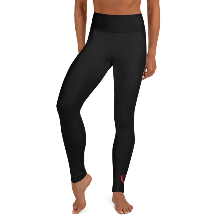 Yoga Leggings - Darker Hearts, Red Heart, Black