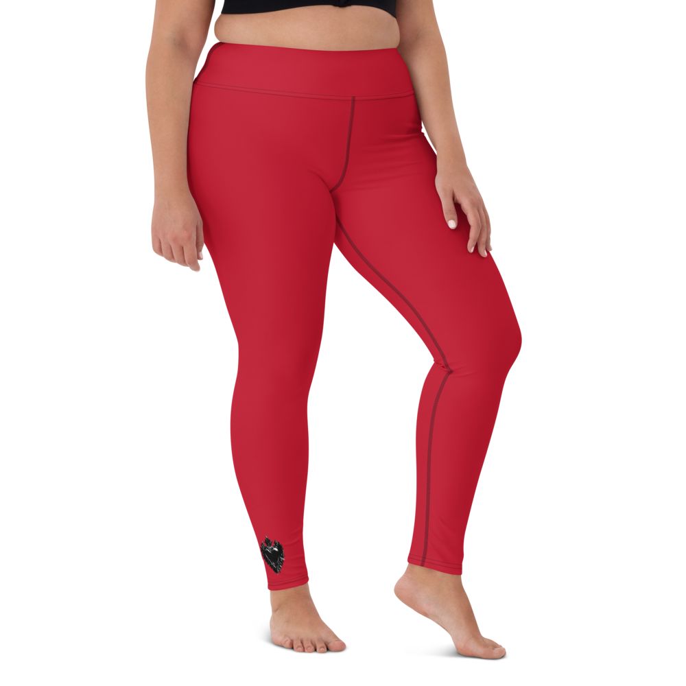 Leggings - Darker Hearts, Black Heart Single, red