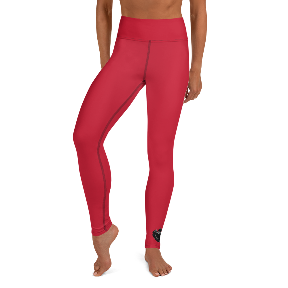 Leggings - Darker Hearts, Black Heart Single, red