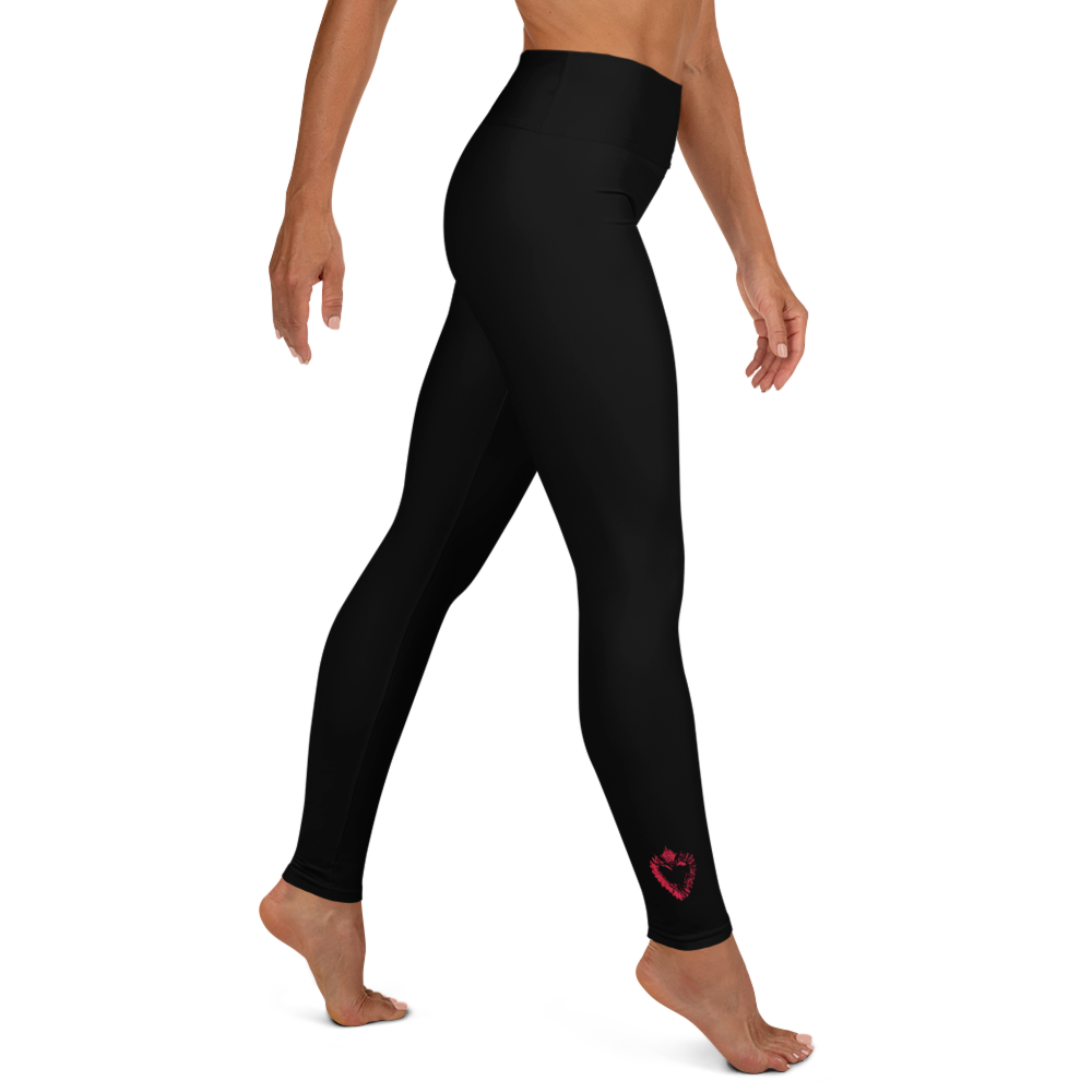 Yoga Leggings - Darker Hearts, Red Heart, sort