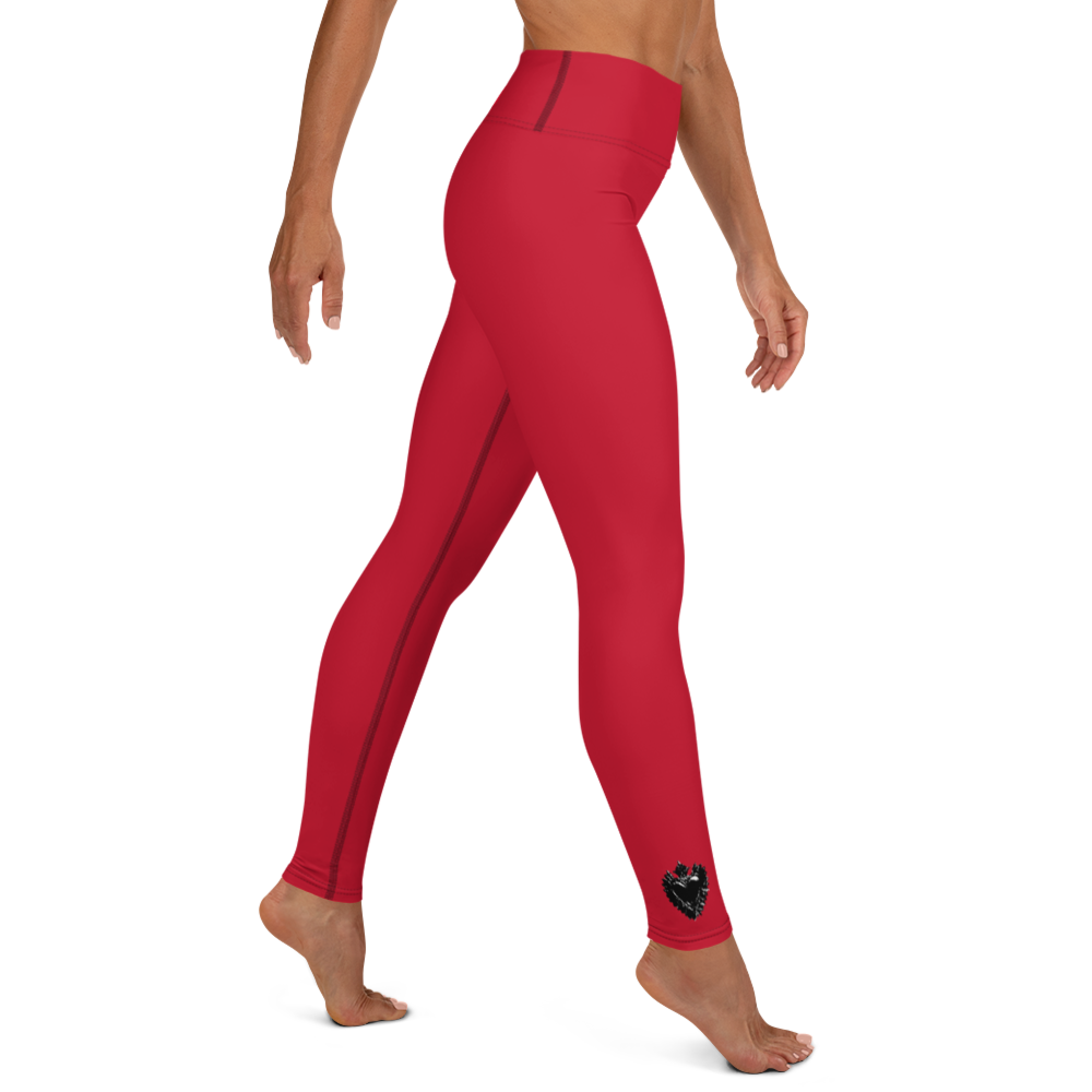 Leggings - Darker Hearts, Black Heart Single, red