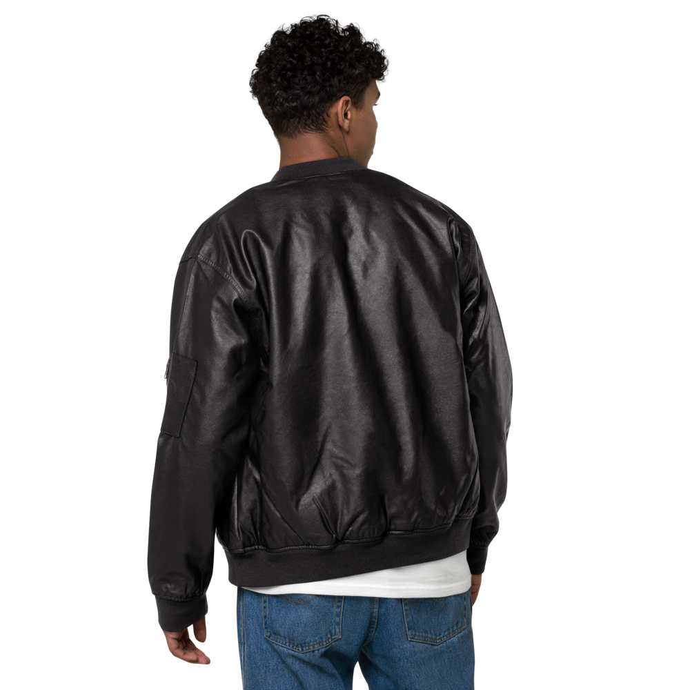 Men's faux leather bomber jacket - classic rebel embroidered