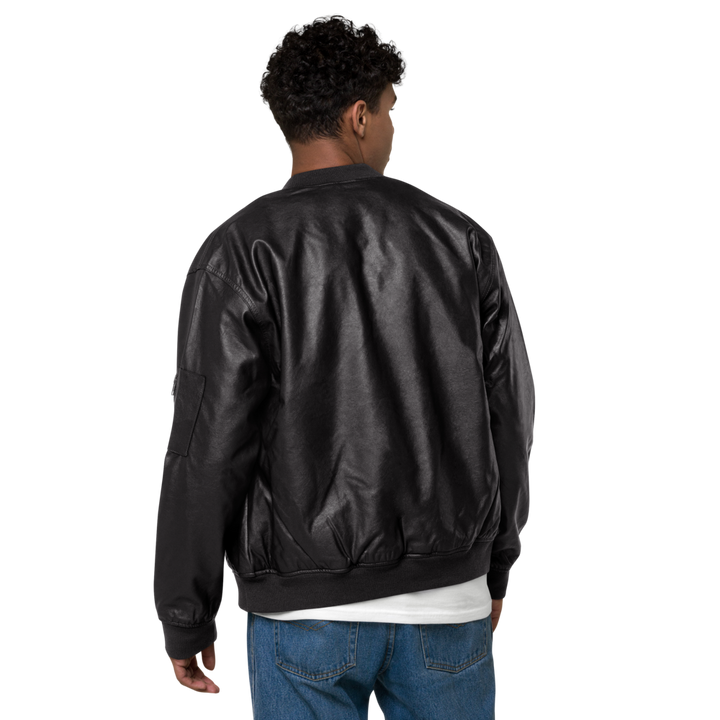 Men's faux leather bomber jacket - classic rebel embroidered