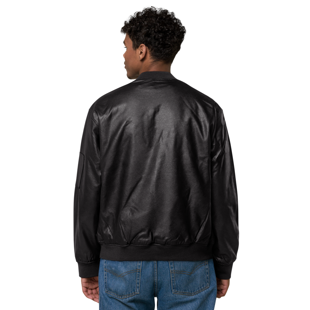 Men's faux leather bomber jacket - classic rebel embroidered