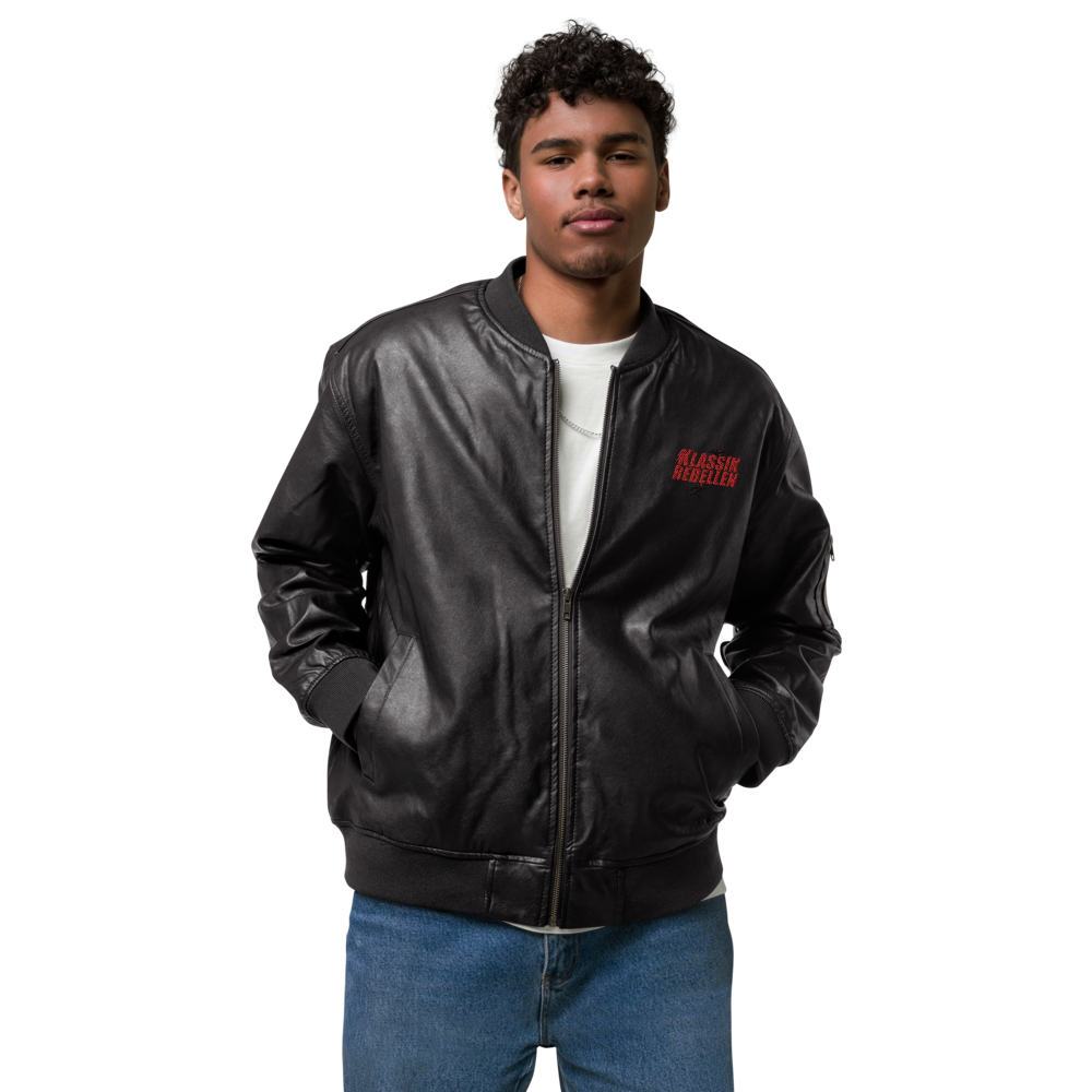 Men's faux leather bomber jacket - classic rebel embroidered