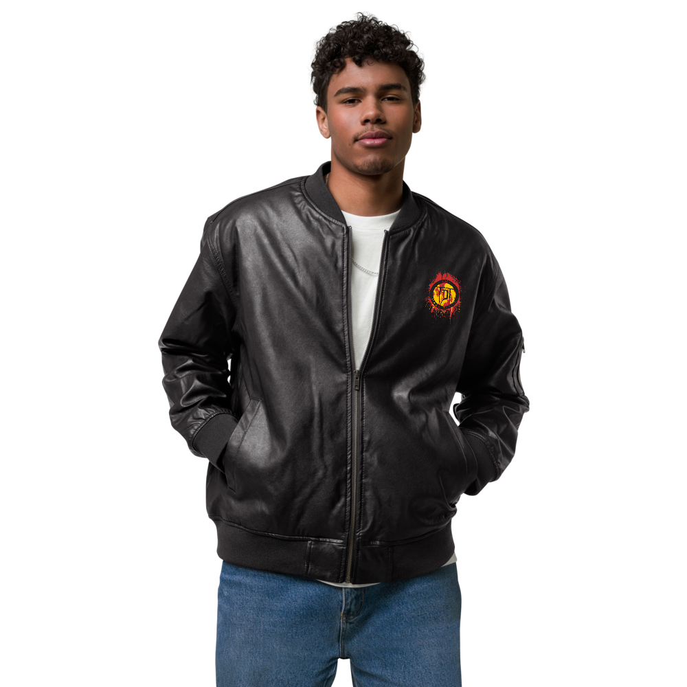 Men's Faux Leather Bomber Jacket - Volcanoes Crest