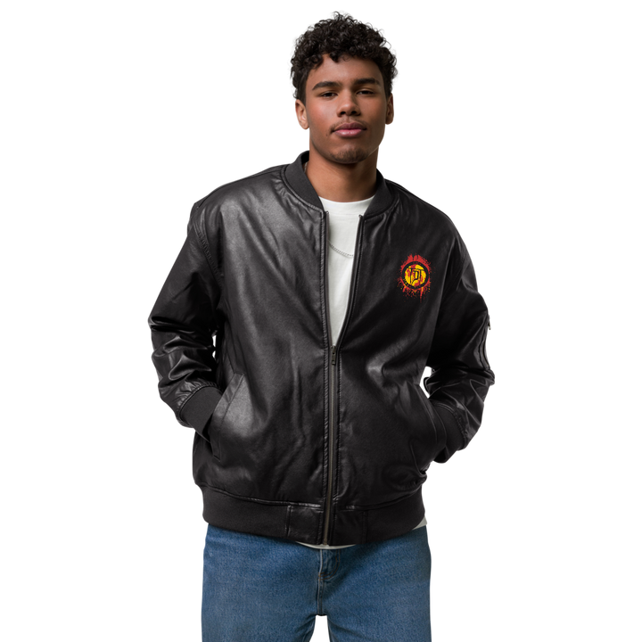 Men's Faux Leather Bomber Jacket - Volcanoes Crest