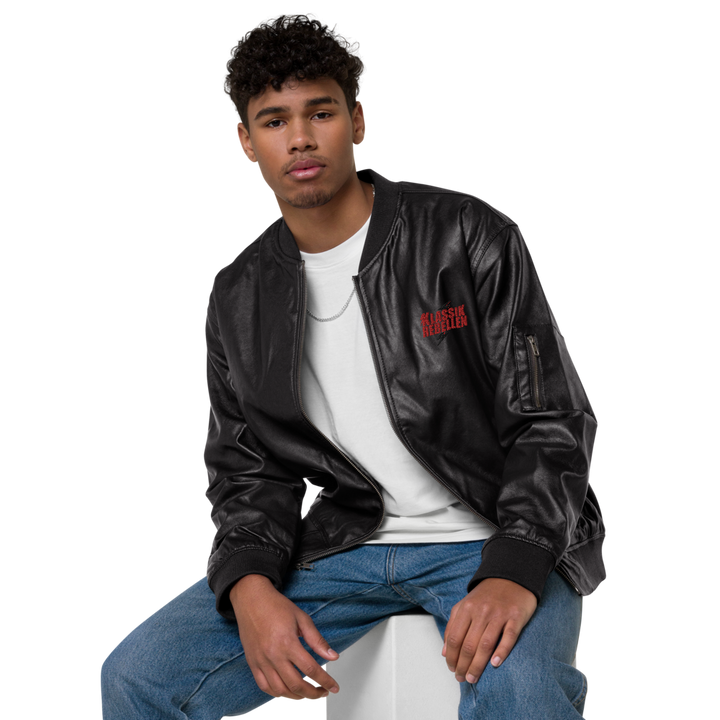 Men's faux leather bomber jacket - classic rebel embroidered