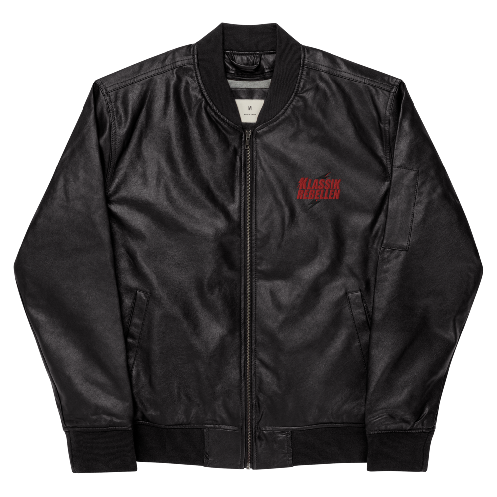 Men's faux leather bomber jacket - classic rebel embroidered