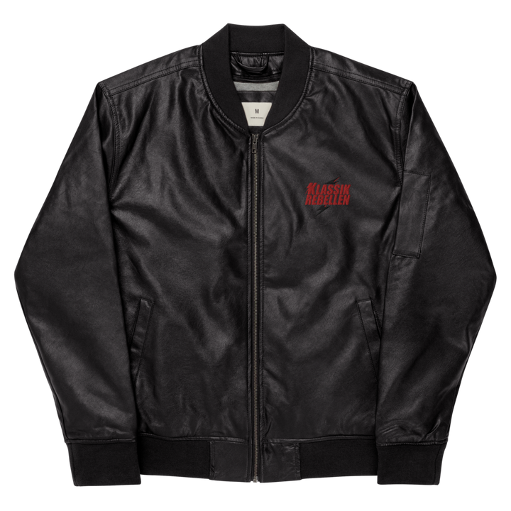 Men's faux leather bomber jacket - classic rebel embroidered