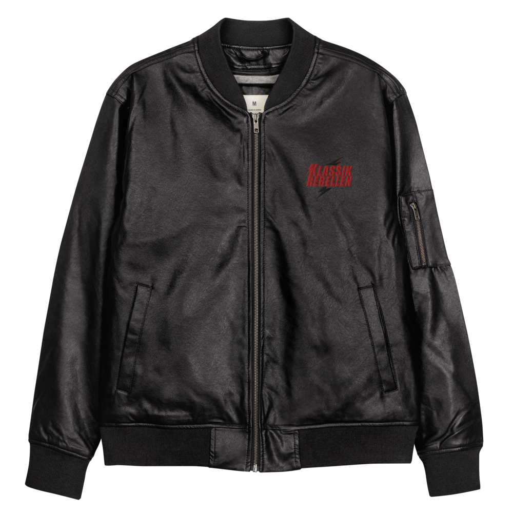 Men's faux leather bomber jacket - classic rebel embroidered