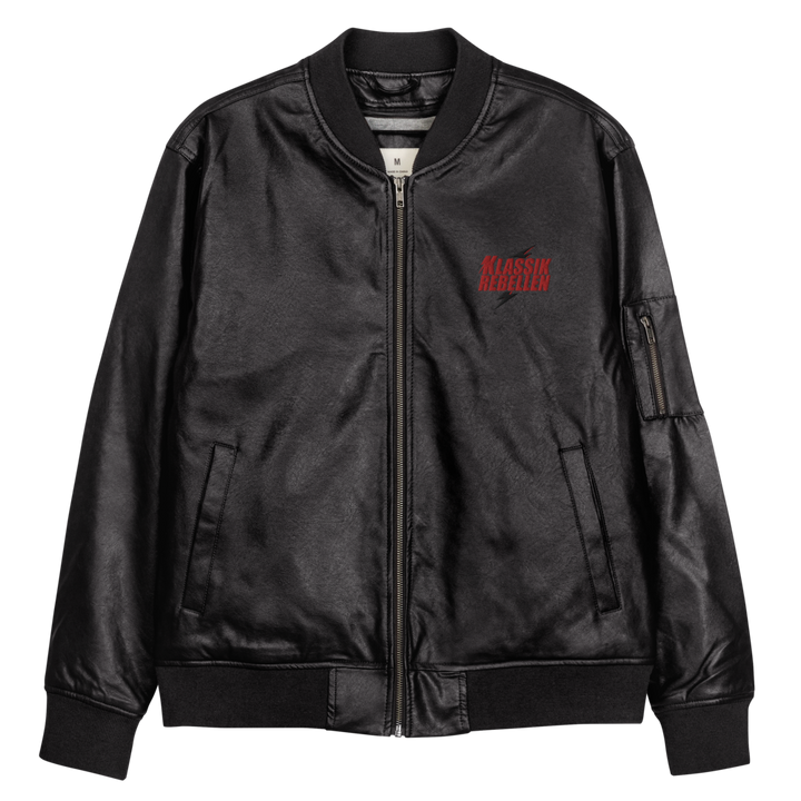 Men's faux leather bomber jacket - classic rebel embroidered