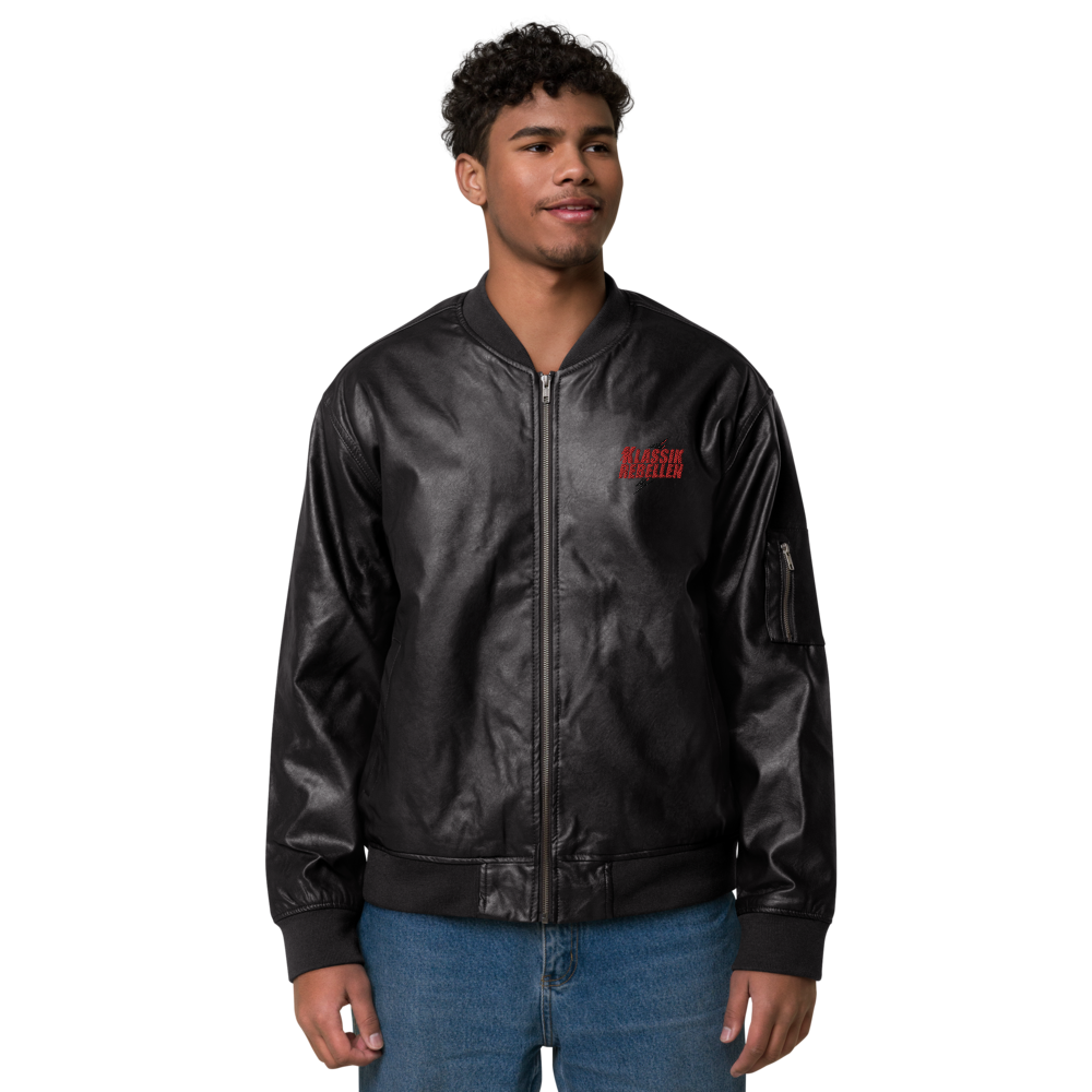 Men's faux leather bomber jacket - classic rebel embroidered