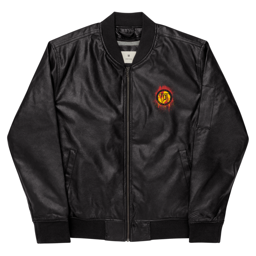 Men's Faux Leather Bomber Jacket - Volcanoes Crest