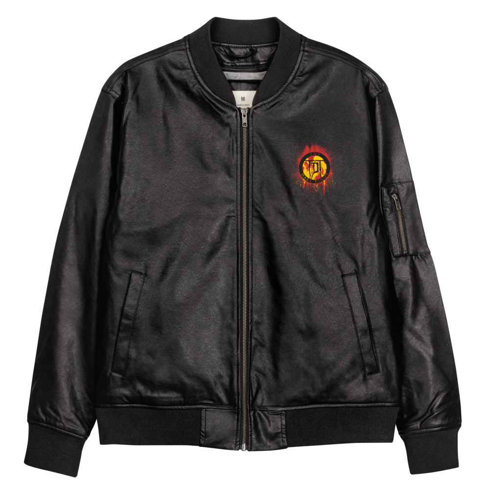 Men's Faux Leather Bomber Jacket - Volcanoes Crest