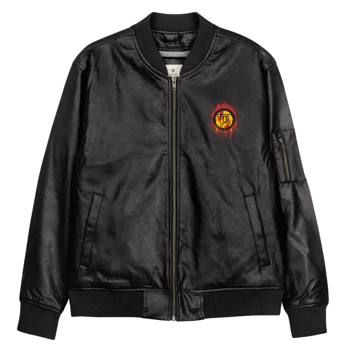 Men's Faux Leather Bomber Jacket - Volcanoes Crest