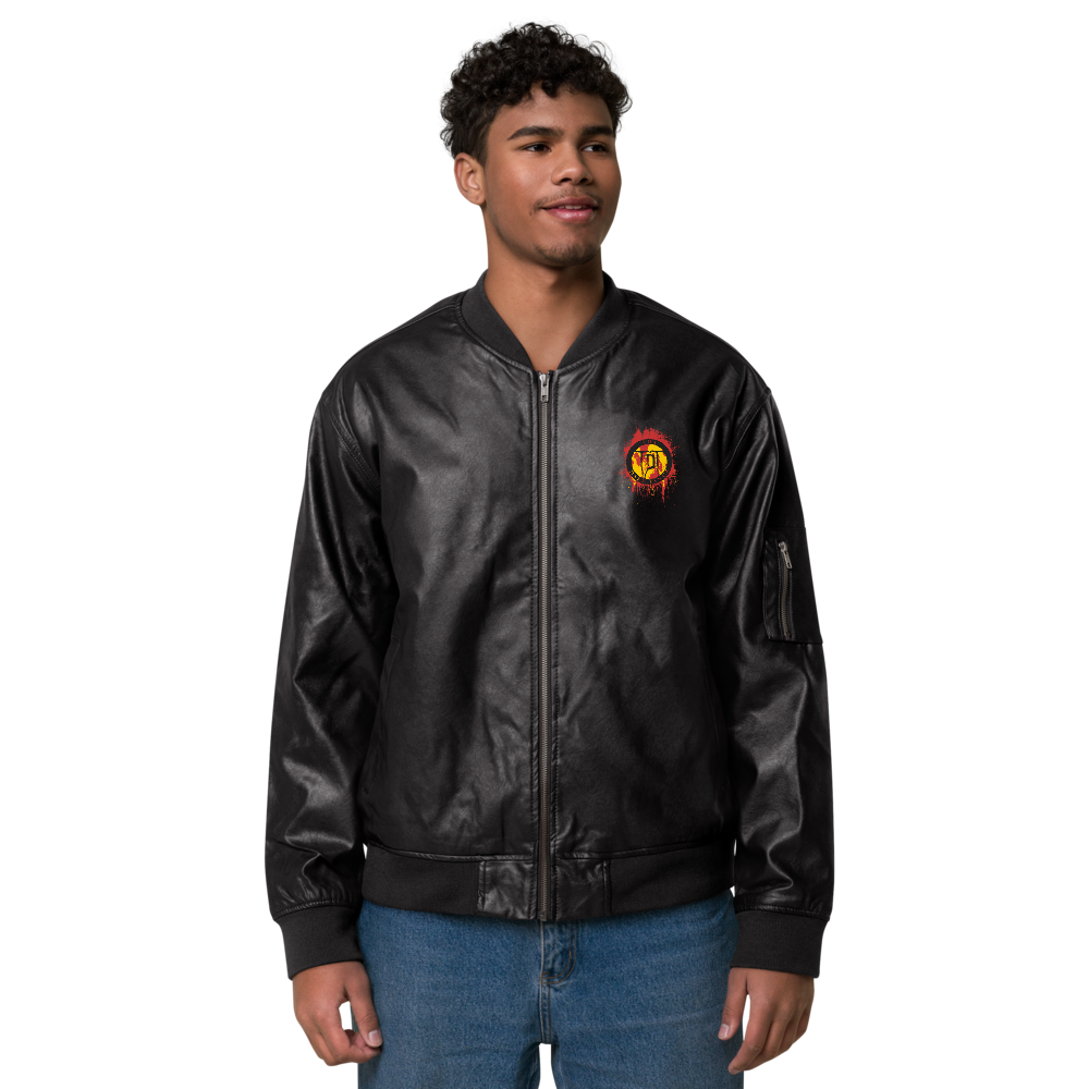 Men's Faux Leather Bomber Jacket - Volcanoes Crest