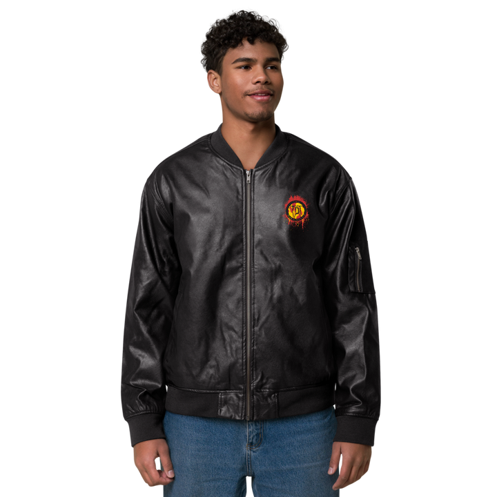 Men's Faux Leather Bomber Jacket - Volcanoes Crest