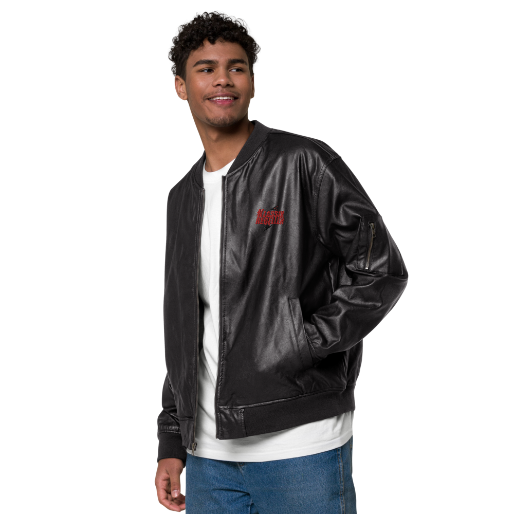 Men's faux leather bomber jacket - classic rebel embroidered