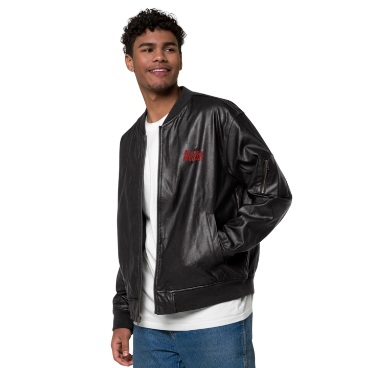 Men's faux leather bomber jacket - classic rebel embroidered