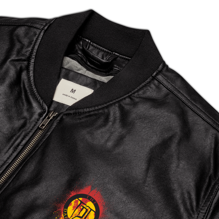 Men's Faux Leather Bomber Jacket - Volcanoes Crest