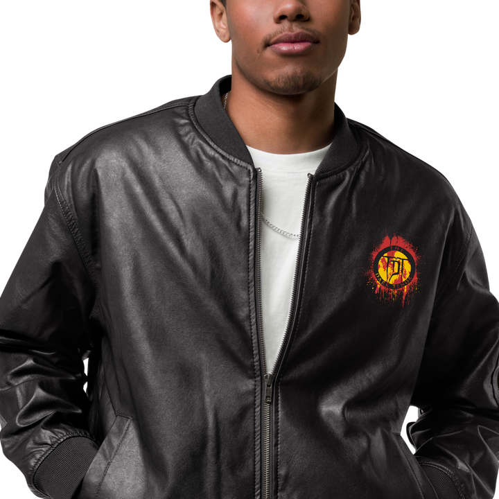 Men's Faux Leather Bomber Jacket - Volcanoes Crest