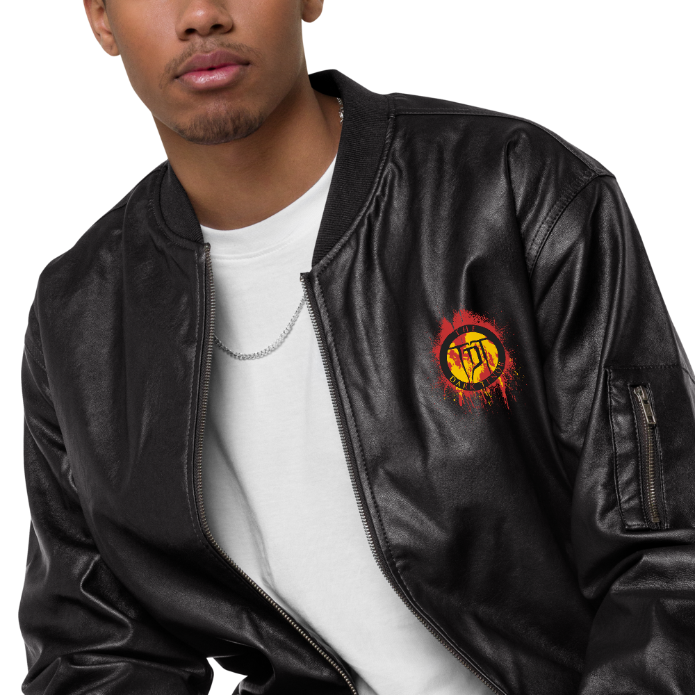 Men's Faux Leather Bomber Jacket - Volcanoes Crest