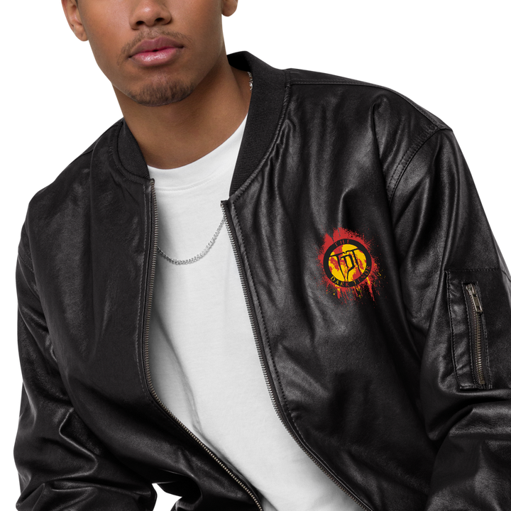 Men's Faux Leather Bomber Jacket - Volcanoes Crest