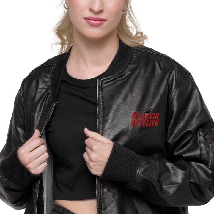 Faux Leather Bomber Jacket Women - Classic Rebels, Embroidered