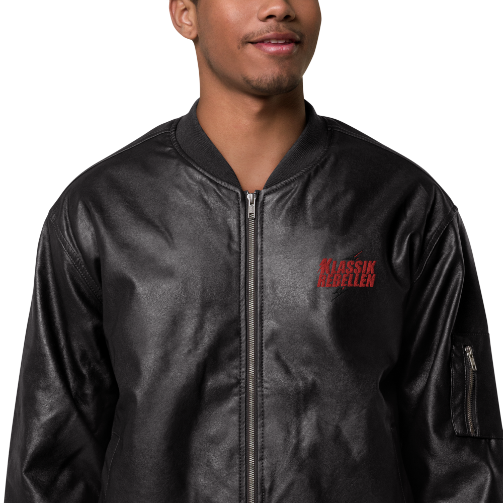 Men's faux leather bomber jacket - classic rebel embroidered