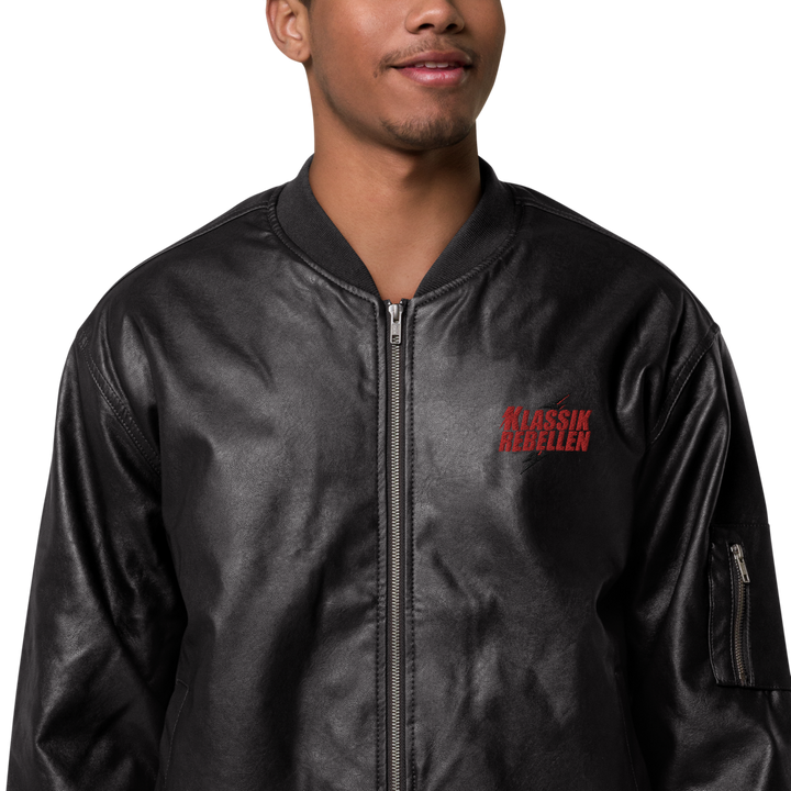 Men's faux leather bomber jacket - classic rebel embroidered