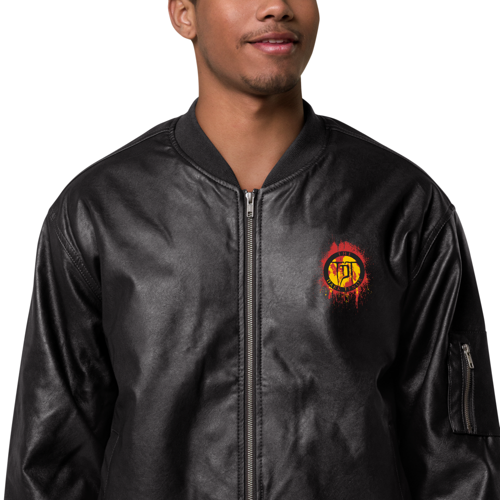 Men's Faux Leather Bomber Jacket - Volcanoes Crest