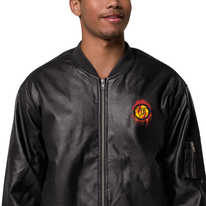 Men's Faux Leather Bomber Jacket - Volcanoes Crest