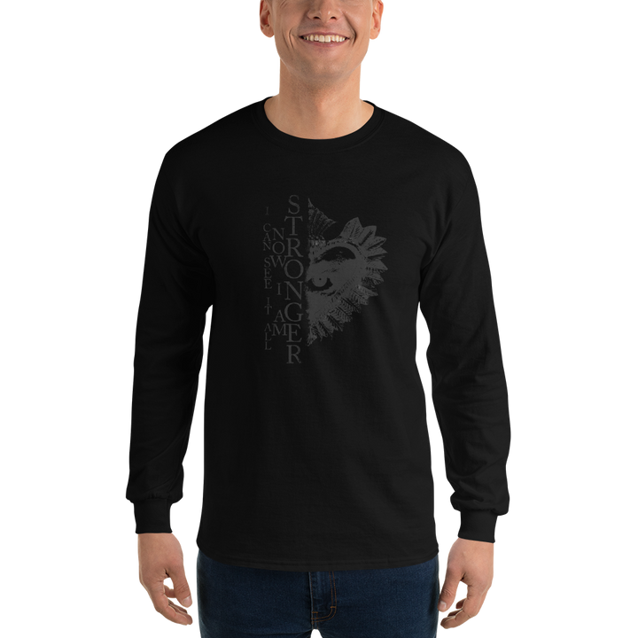 Long-sleeved shirt men - Now I Am Stronger, Darker Hearts, Black on Black