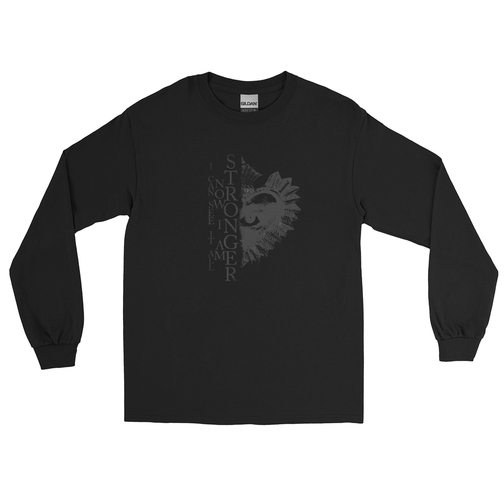 Long-sleeved shirt men - Now I Am Stronger, Darker Hearts, Black on Black