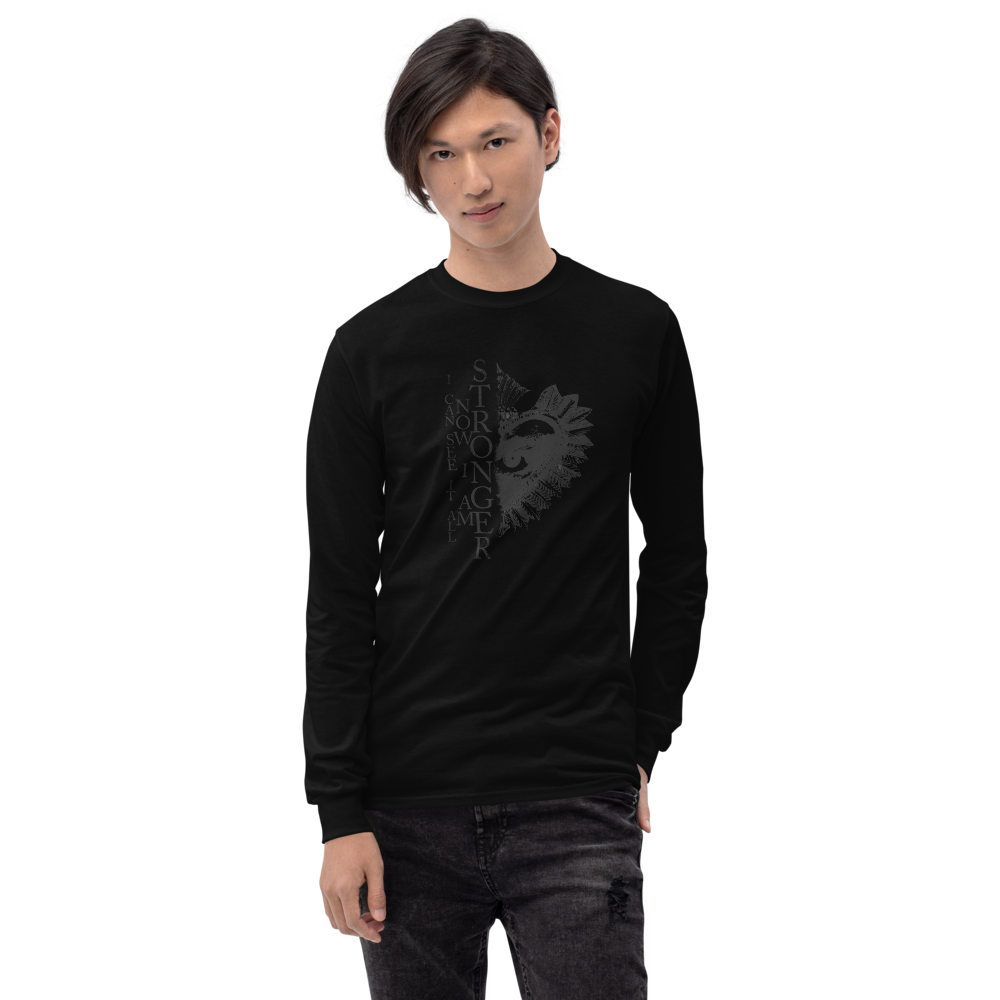 Long-sleeved shirt men - Now I Am Stronger, Darker Hearts, Black on Black