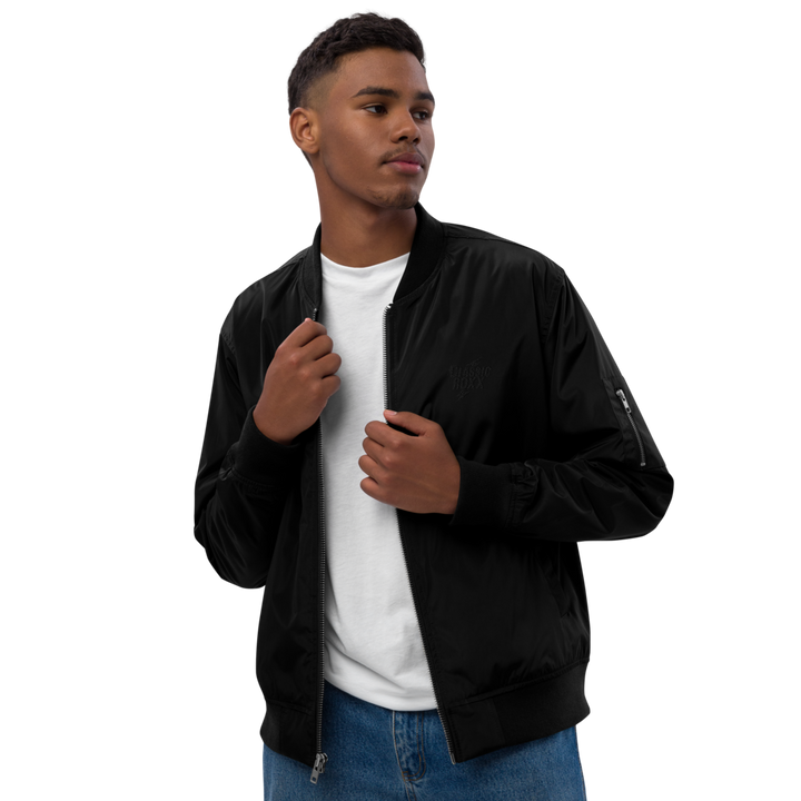 Premium Recycled Bomber Jacket Men - Classic RoXX Logo, embroidered, black on black