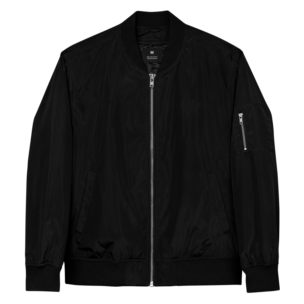 Premium Recycled Bomber Jacket Damer - Klassisk RoXX-logo, broderet, sort på sort