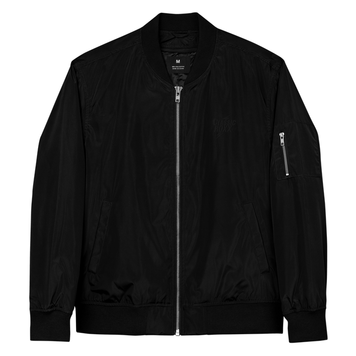 Premium Recycled Bomber Jacket Damer - Klassisk RoXX-logo, broderet, sort på sort