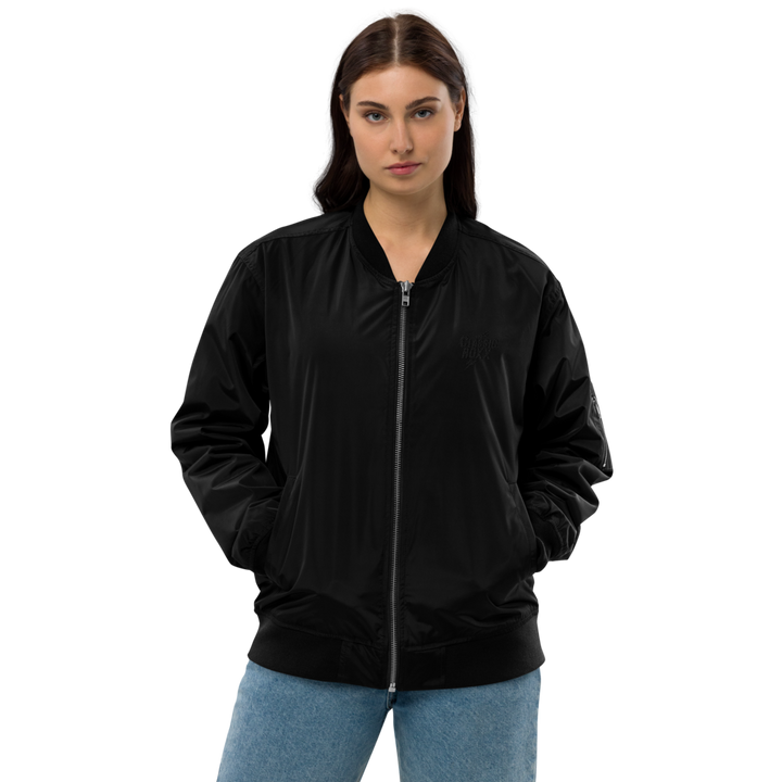 Premium Recycled Bomber Jacket Women - Classic RoXX Logo, embroidered, black on black