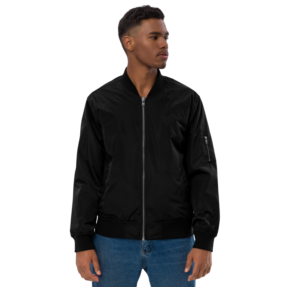 Premium Recycled Bomber Jacket Herre - Klassisk RoXX-logo, broderet, sort på sort