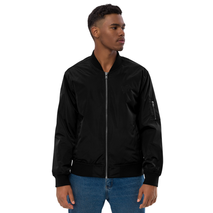 Premium Recycled Bomber Jacket Men - Classic RoXX Logo, embroidered, black on black