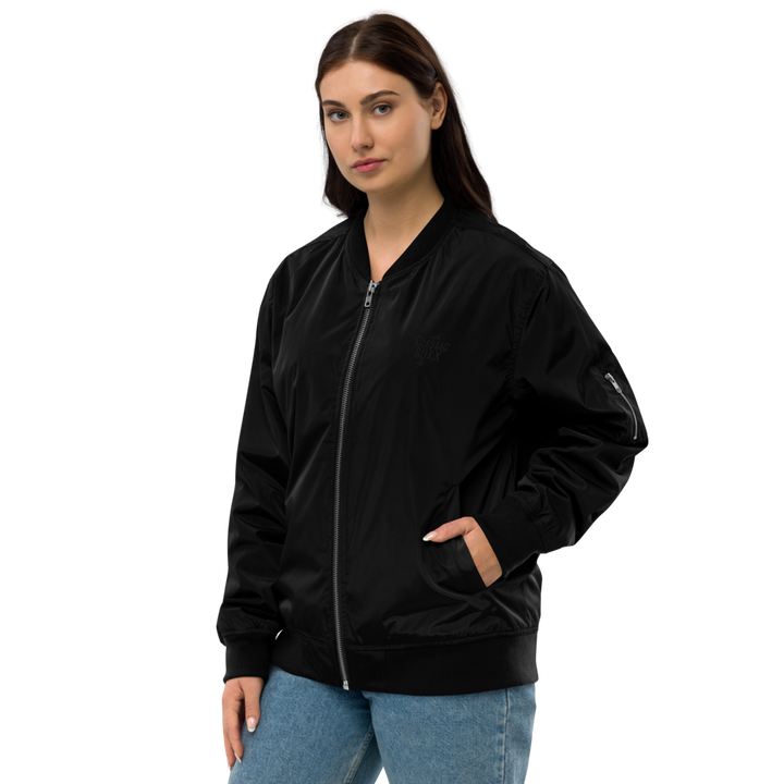 Premium Recycled Bomber Jacket Women - Classic RoXX Logo, embroidered, black on black