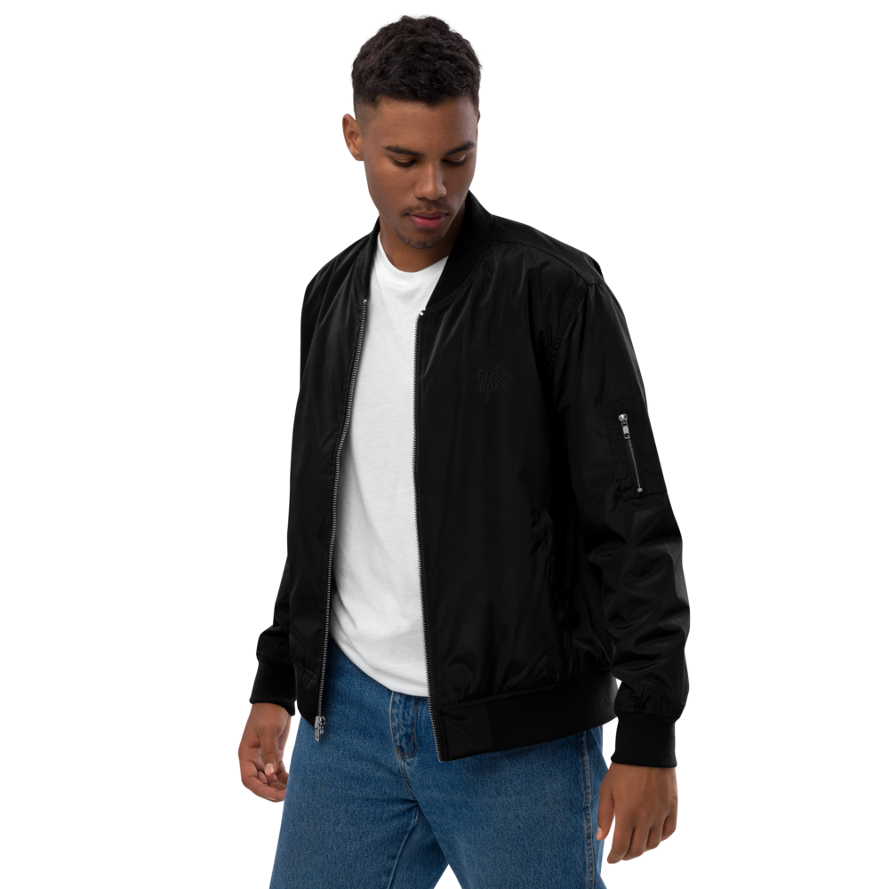 Premium Recycled Bomber Jacket Herre - Klassisk RoXX-logo, broderet, sort på sort