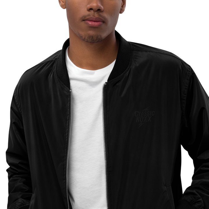 Premium Recycled Bomber Jacket Men - Classic RoXX Logo, embroidered, black on black