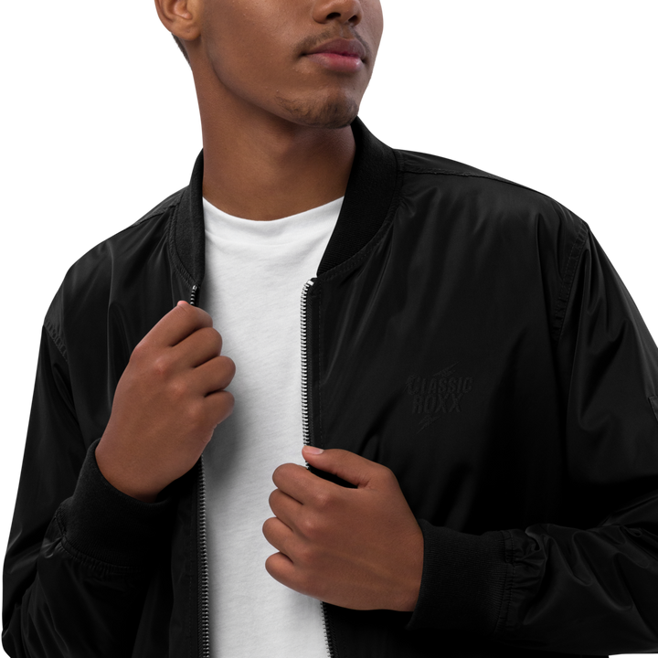 Premium Recycled Bomber Jacket Herre - Klassisk RoXX-logo, broderet, sort på sort