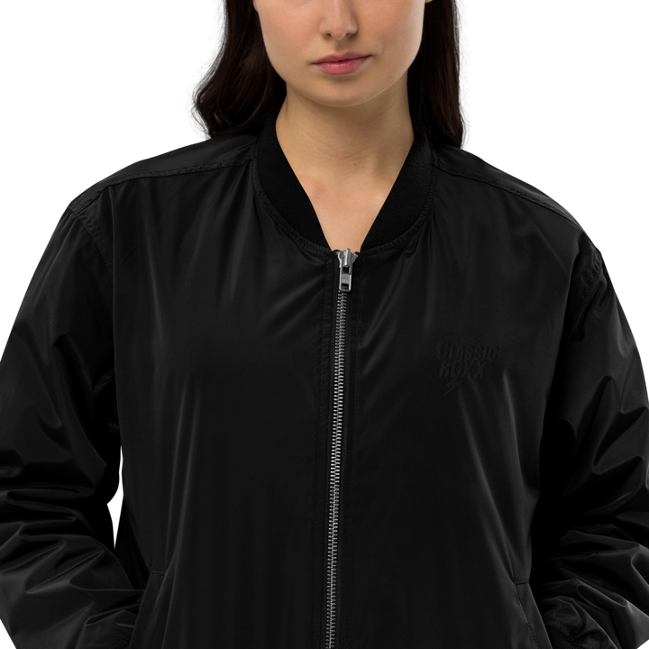 Premium Recycled Bomber Jacket Women - Classic RoXX Logo, embroidered, black on black